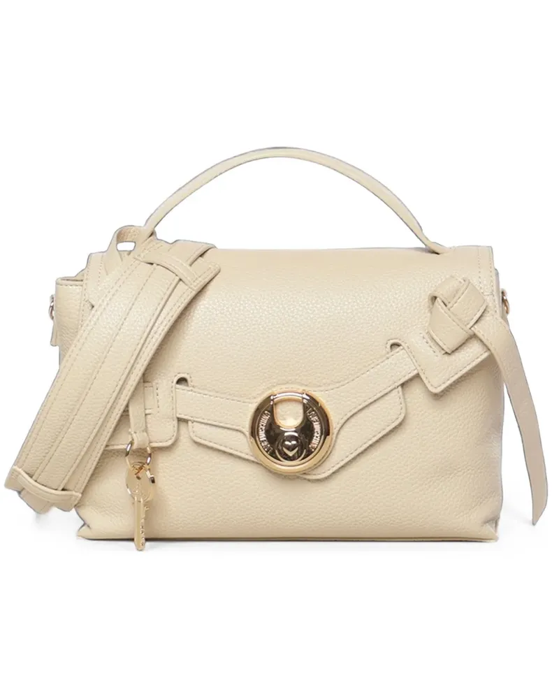 Moschino logo-plaque pebbled-effect tote bag - Nude Nude