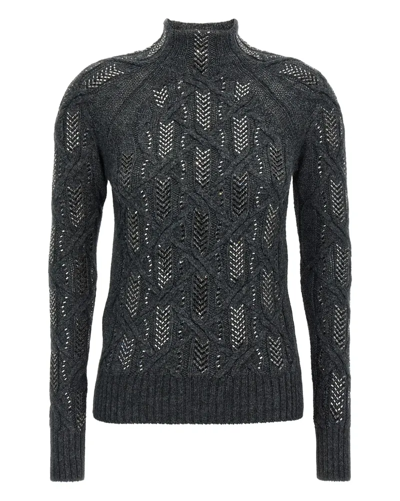 Ermanno Scervino Kristallverzierter Pullover mit Zopfmuster - Grau Grau