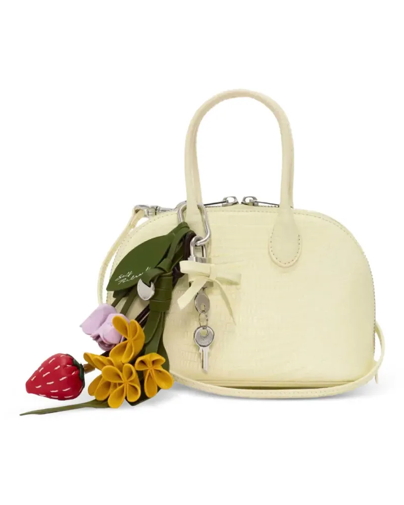 Self-Portrait lizard-embossed leather mini tote bag - Nude Nude