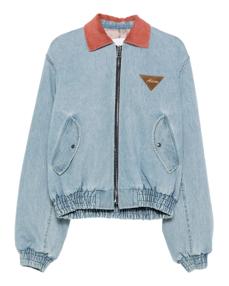 AVA ADORE logo-patch corduroy-collar denim jacket - Blau Blau