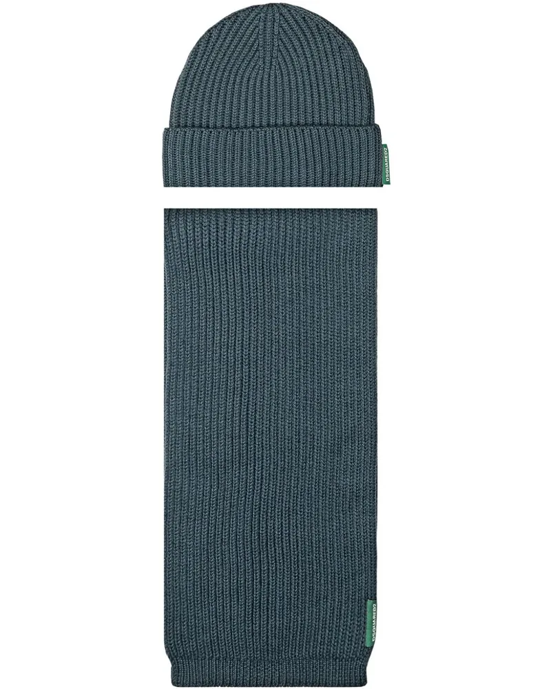 Dsquared2 Set aus One Life One Planet Beanie und Schal - Blau Blau