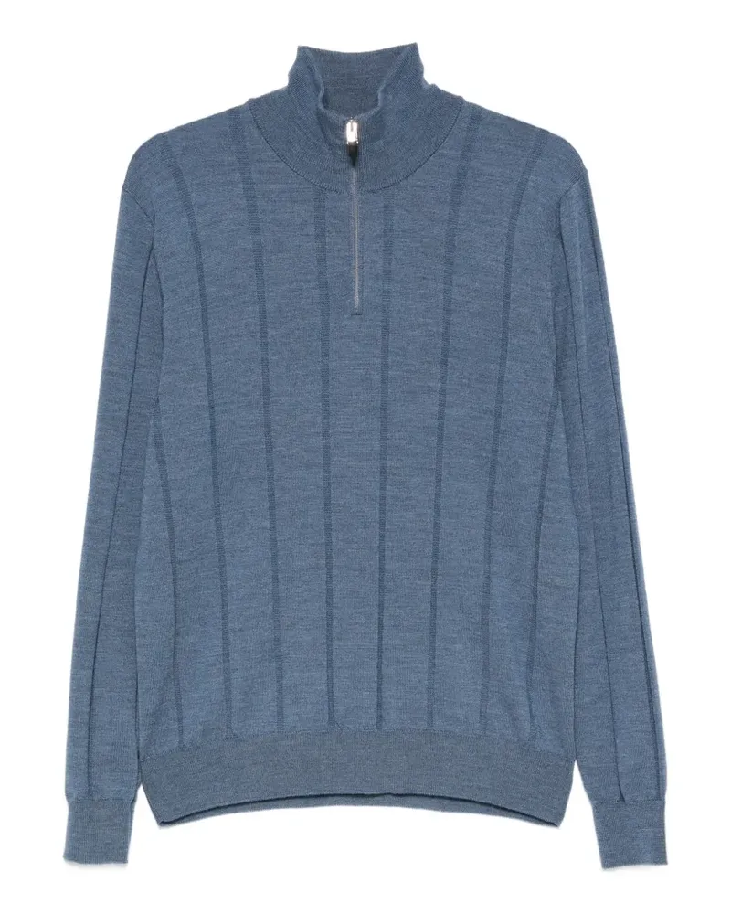 Canali Gerippter Pullover mit Viertelreißverschluss - Blau Blau