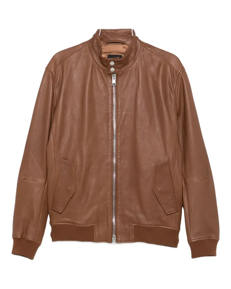HUGO BOSS leather bomber jacket - Braun Braun