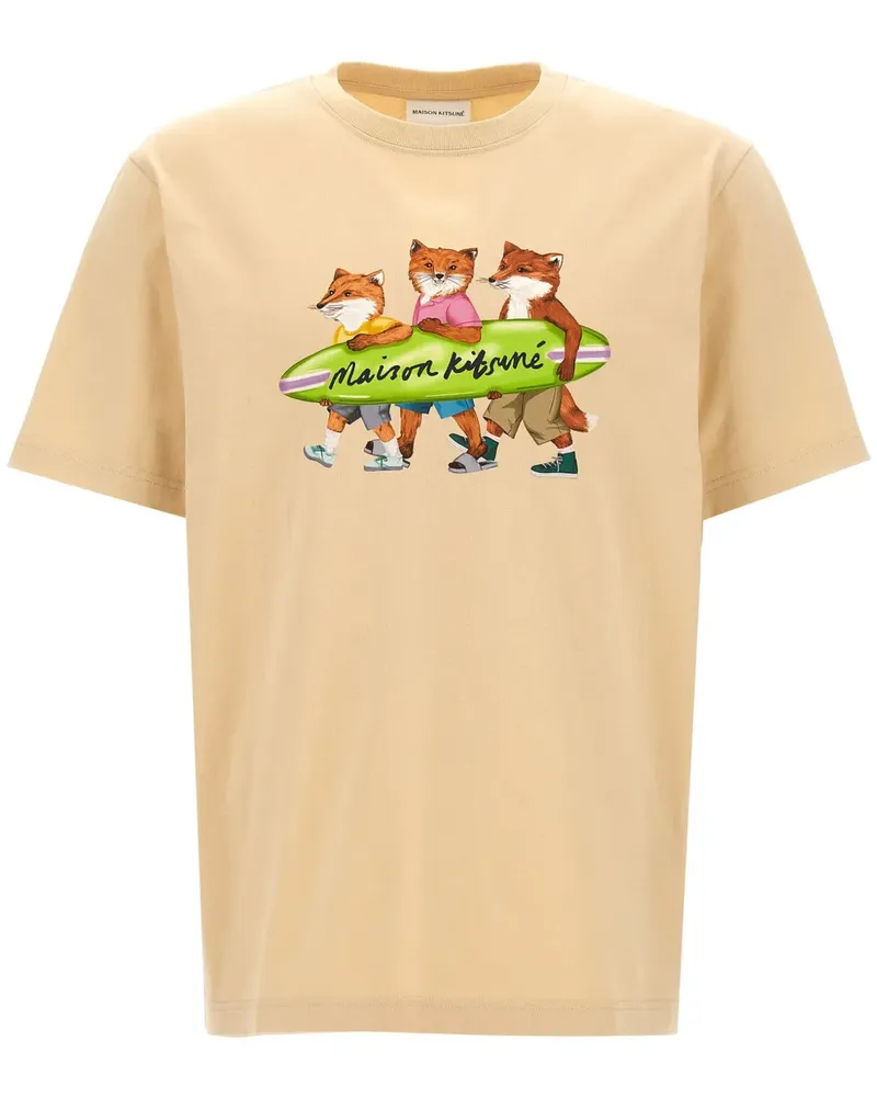 Kitsuné Surfing Foxes T-Shirt - Nude Nude