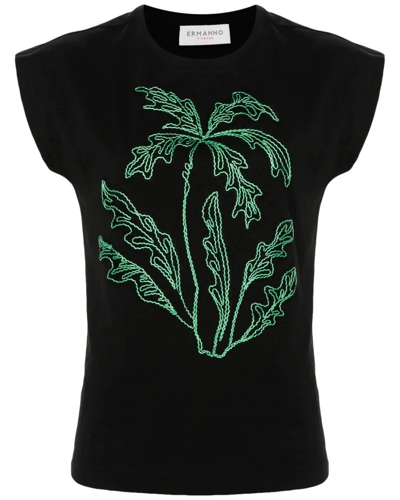 Ermanno Scervino T-Shirt mit Palmenapplikation - Schwarz Schwarz