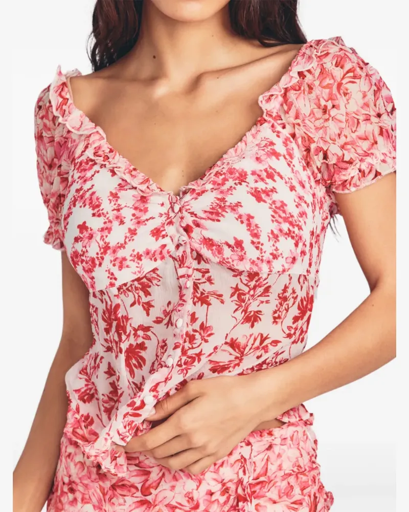 LoveShackFancy Bryant floral ruffled shirt - Weiß Weiß