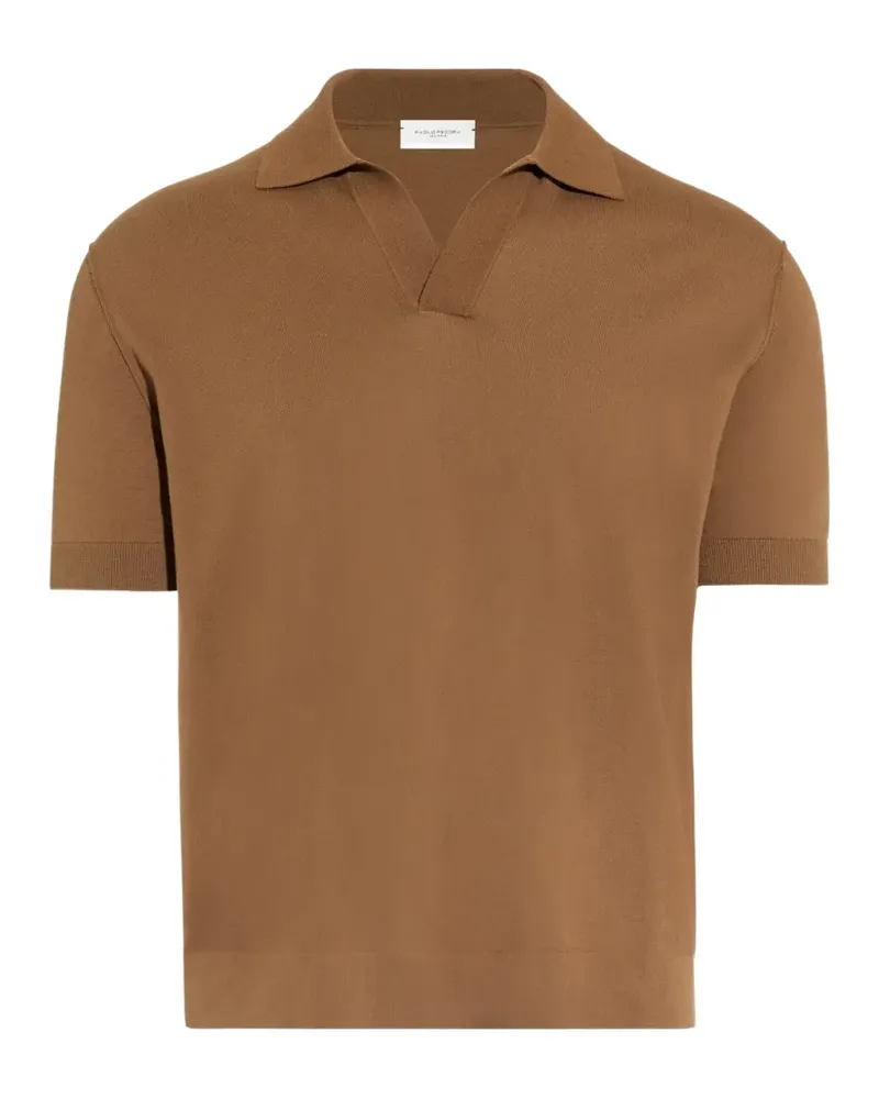 Paolo Pecora Milano Lockeres T-Shirt mit offenem Kragen - Braun Braun