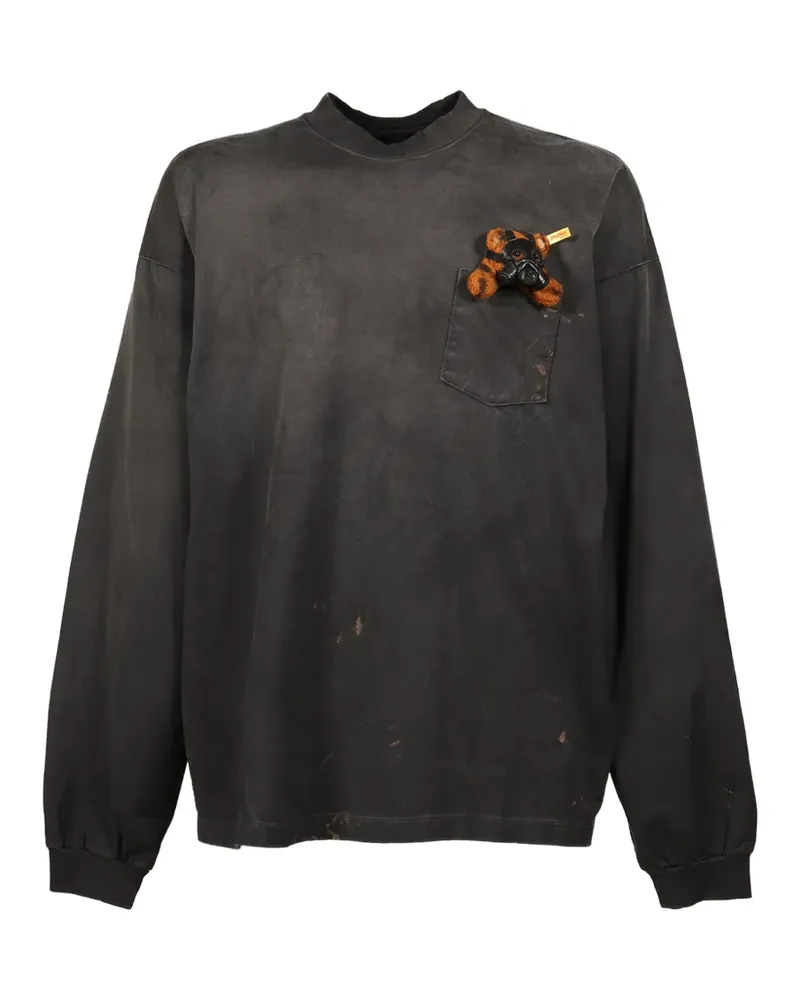 Doublet Gas Mask Bear Langarmshirt im Distressed-Look - Schwarz Schwarz
