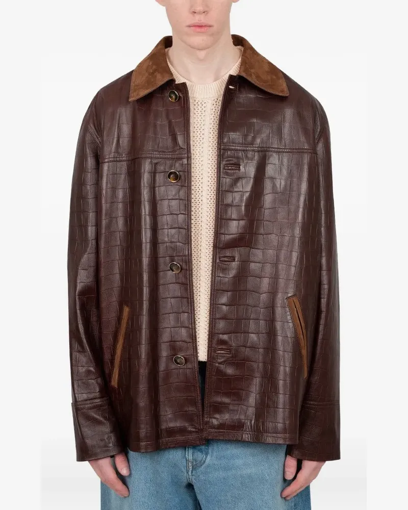 Drôle de Monsieur Lederjacke mit Kroko-Effekt - Braun Braun
