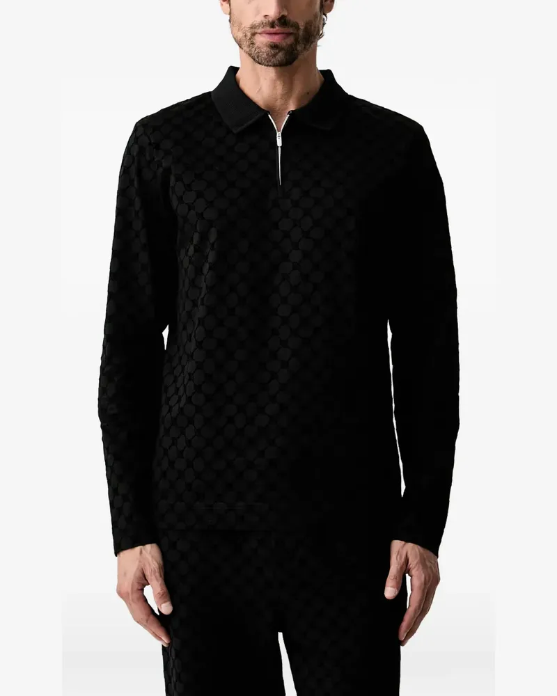 JOOP! monogram-pattern long-sleeve polo shirt - Schwarz Schwarz
