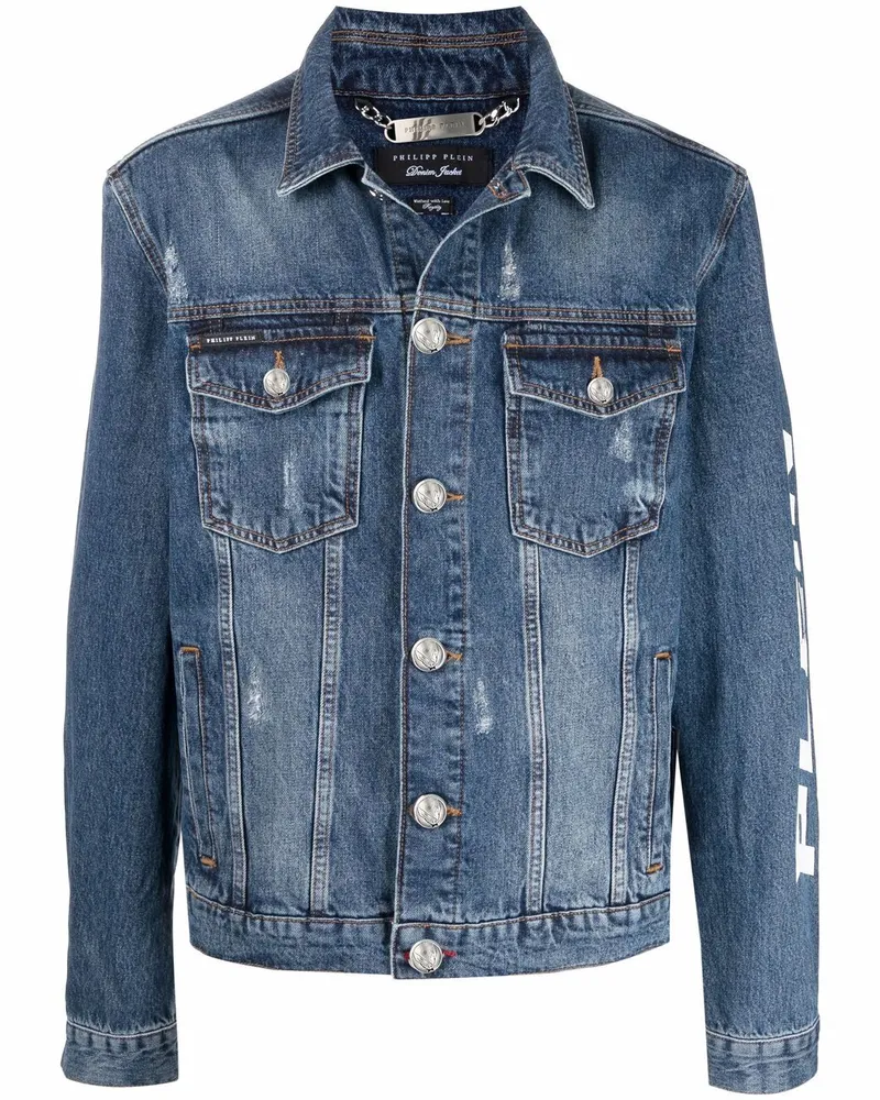 Philipp Plein Jeansjacke in Distressed-Optik - Blau Blau
