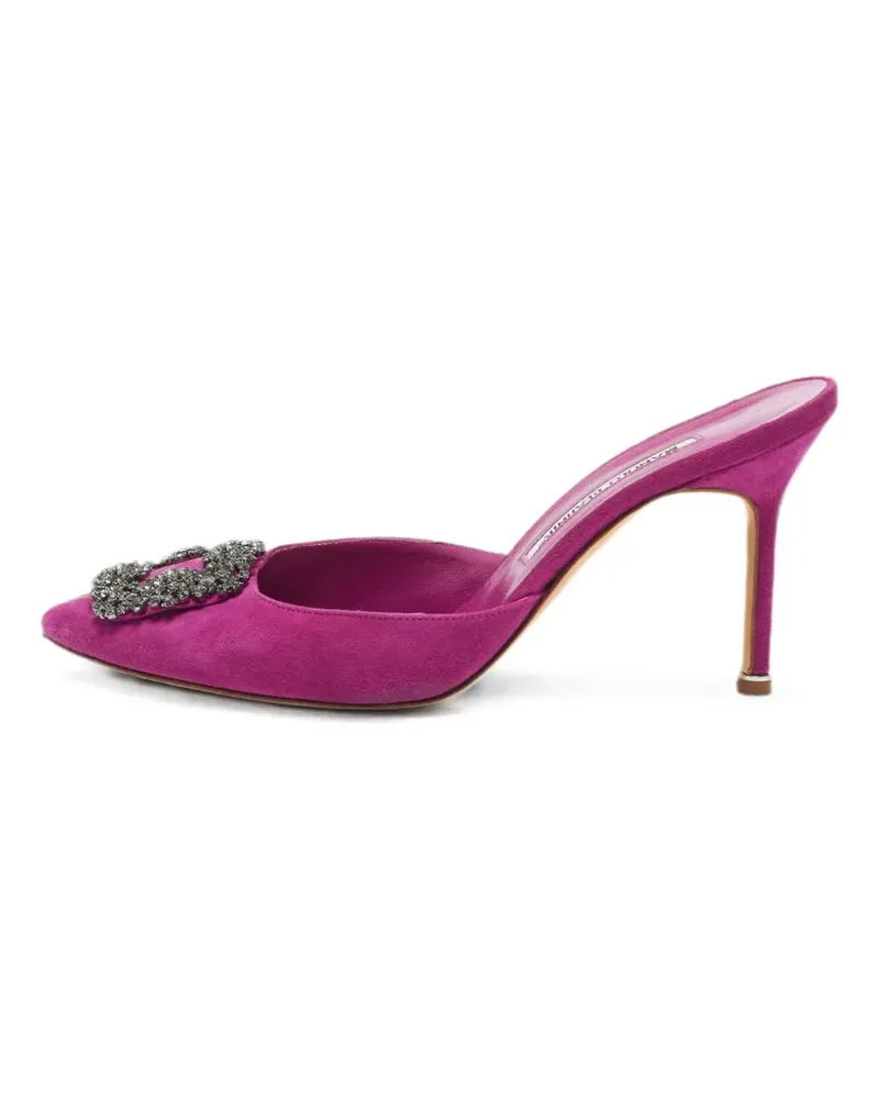 Manolo Blahnik Hangisimu buckled suede mules - Violett Violett