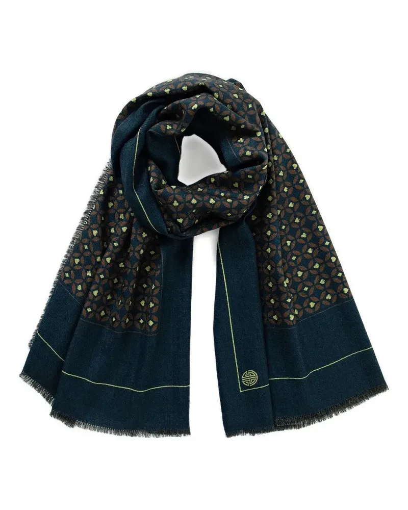Shanghai Tang coin-print fringed scarf - Blau Blau
