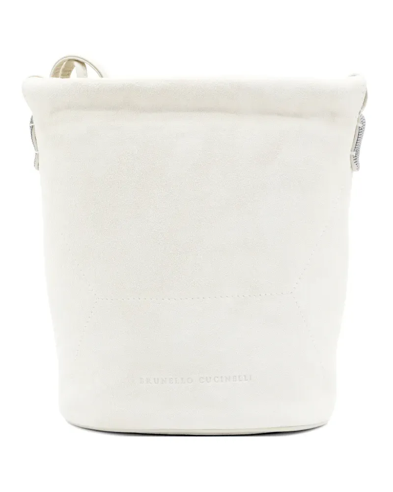 Brunello Cucinelli Monili-embellished suede shoulder bag - Nude Nude