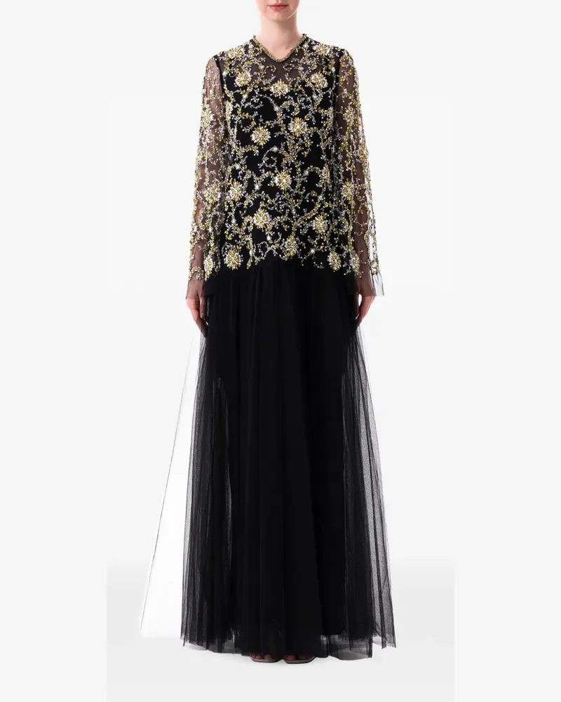 Dina Melwani Verziertes Kleid - Schwarz Schwarz