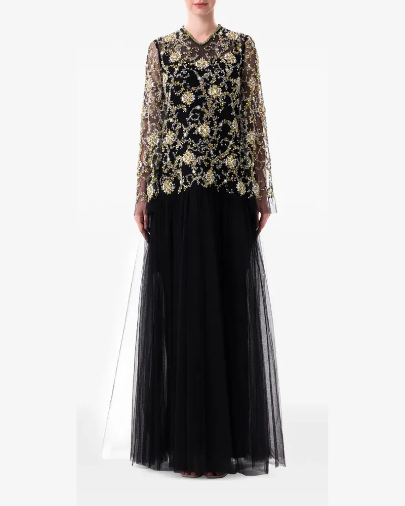 Dina Melwani Verziertes Kleid - Schwarz Schwarz