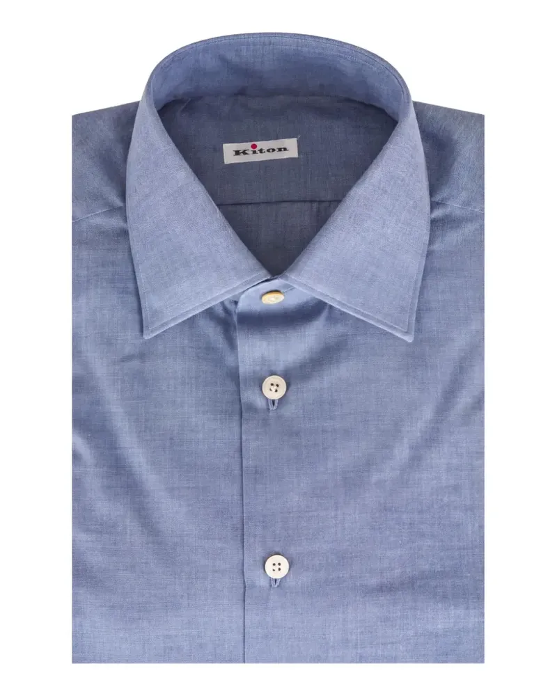 Kiton Seidenhemd mit Fischgrätenmuster - Blau Blau