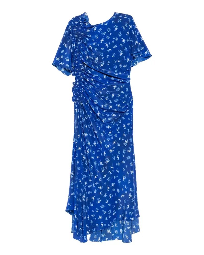 Victoria Beckham floral-print smocked asymmetric dress - Blau Blau
