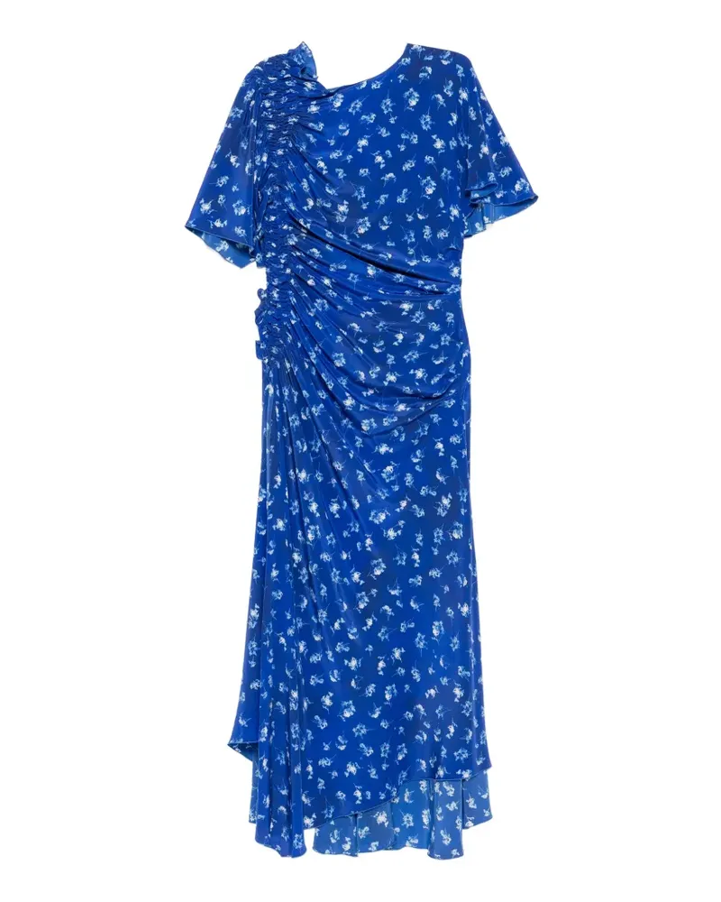 Victoria Beckham Asymmetrisches gesmoktes Kleid mit Blumen-Print - Blau Blau