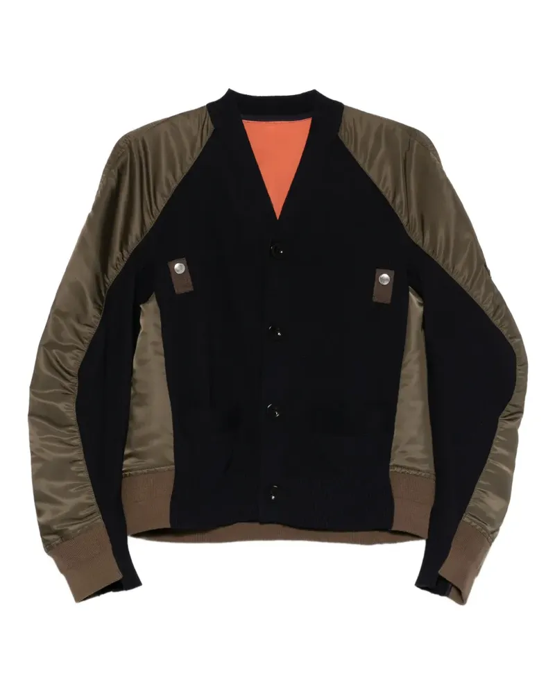 Sacai panelled buttoned bomber jacket - Blau Blau