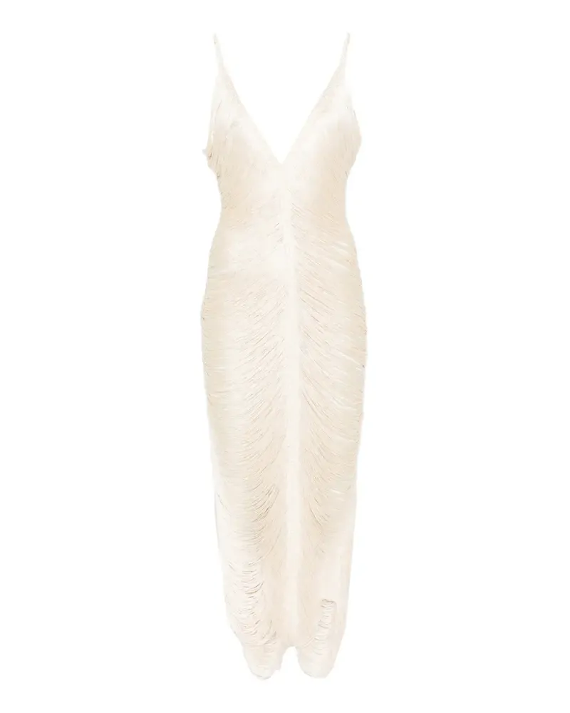 BLESS Solé fringed V-neck maxi dress - Nude Nude