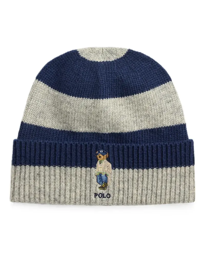 Ralph Lauren Gestreifte Beanie mit Polo Bear - Blau Blau