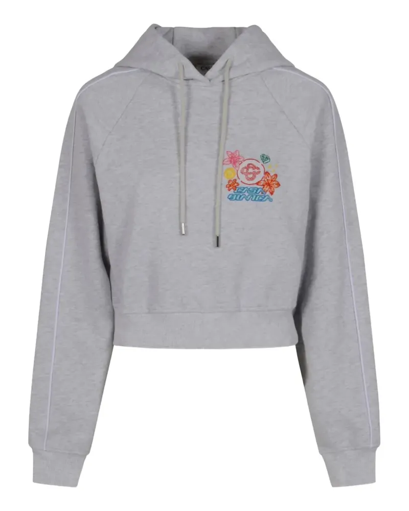 Casablanca Paris embroidered-detail cropped cotton hoodie - Grau Grau