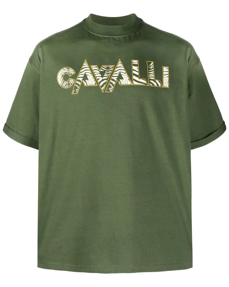 Roberto Cavalli T-Shirt mit Zebra-Print Grün