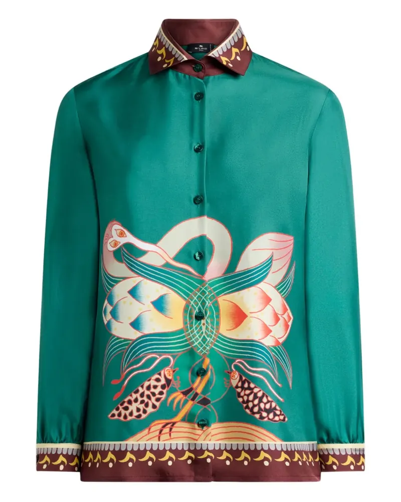 Etro Seidenhemd mit abstraktem Print - Grün Grün