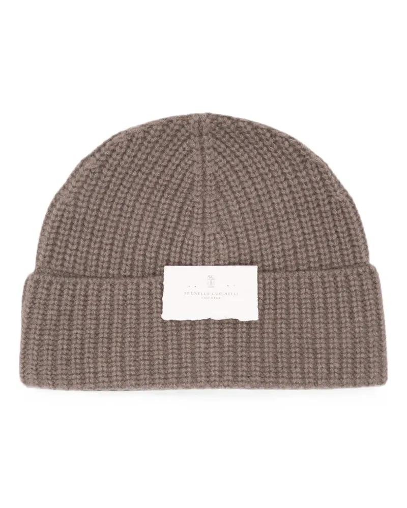 Brunello Cucinelli ribbed-knit cashmere beanie hat - Nude Nude