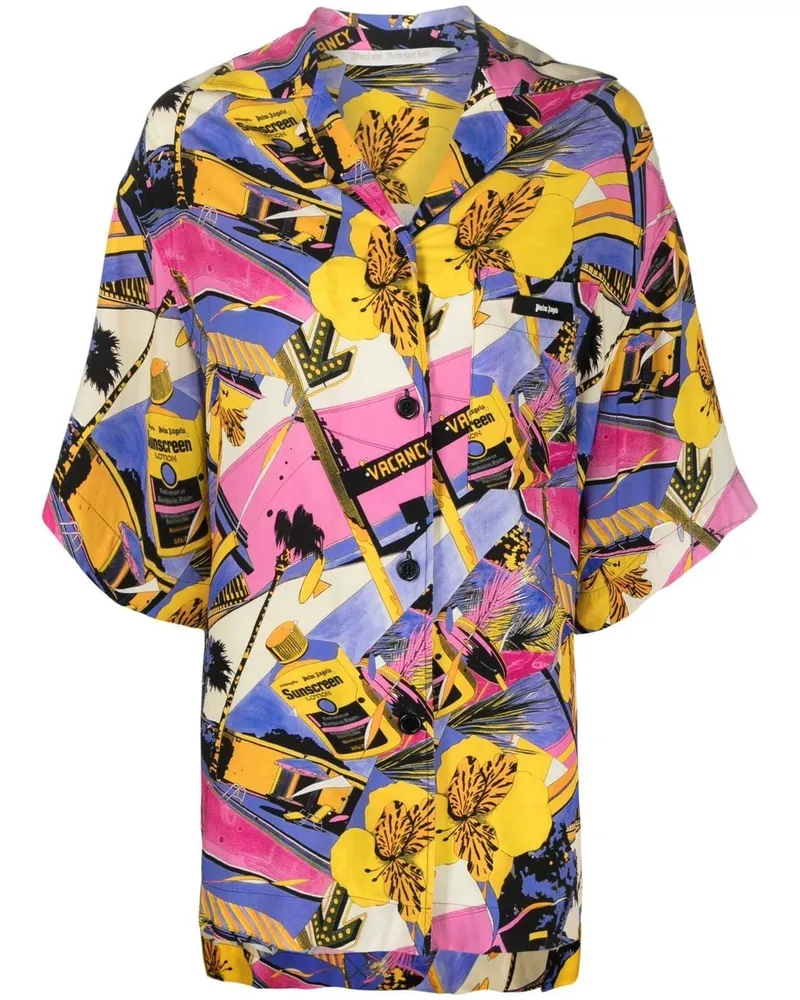 Palm Angels Bowlinghemd mit grafischem Print Rosa