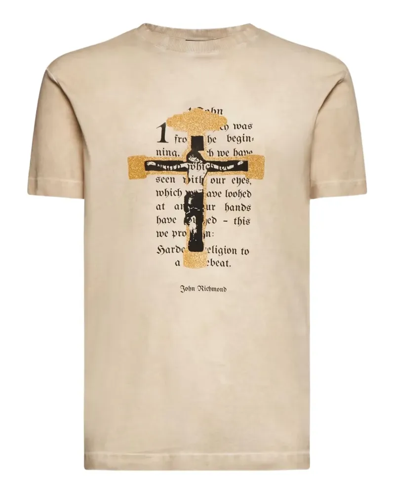 John Richmond T-Shirt mit grafischem Print - Nude Nude