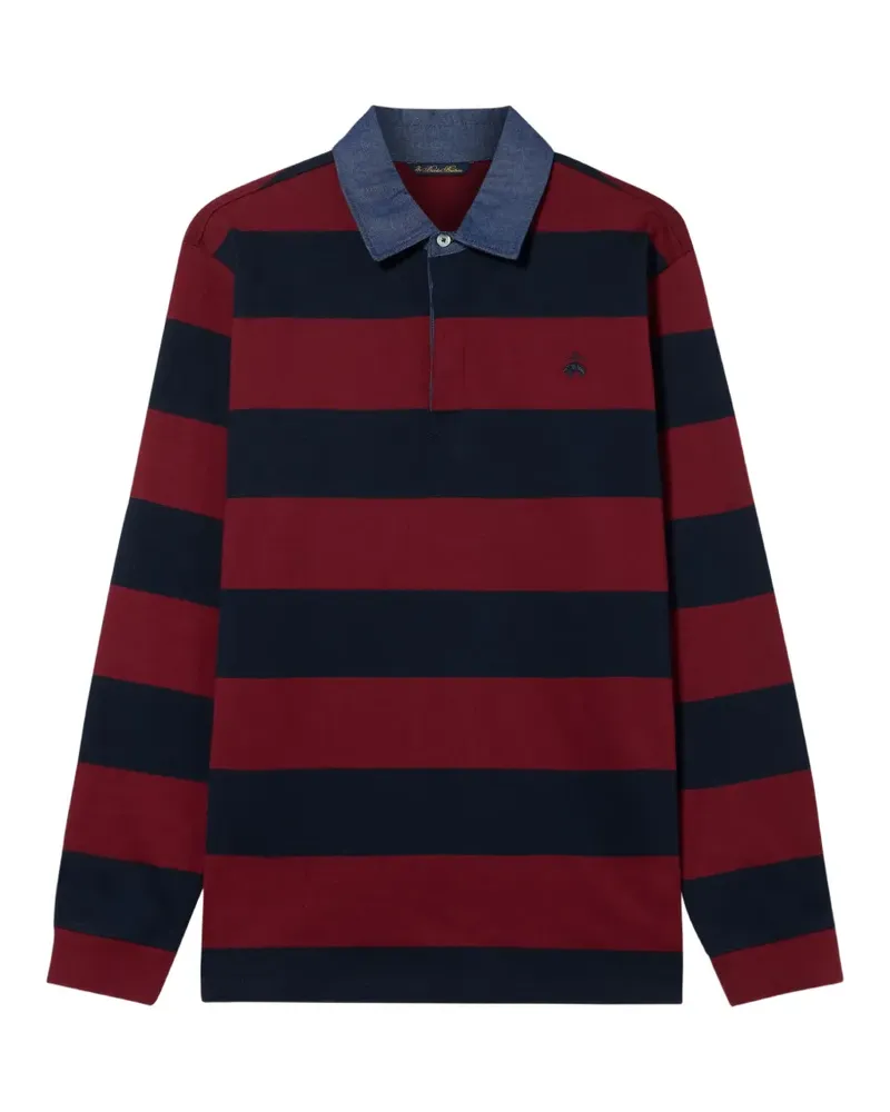 Brooks Brothers Gestreiftes Poloshirt mit Jeanskragen Rot