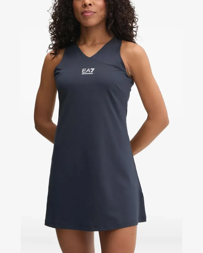 EA7 V-neck logo mini dress - Blau Blau