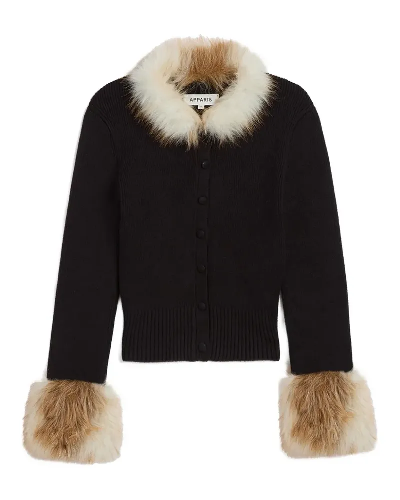 APPARIS Rosa Cardigan mit Besatz aus Faux Fur - Schwarz Schwarz