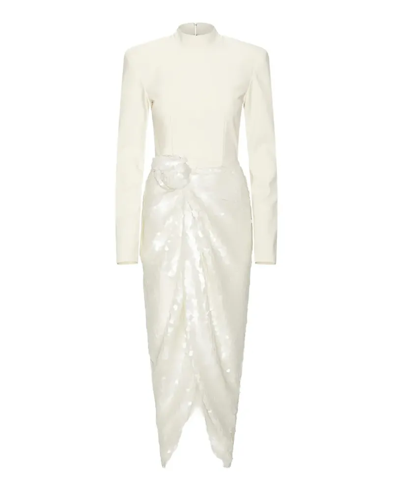 ROTATE Birger Christensen Midikleid mit Knoten - Weiß Weiß