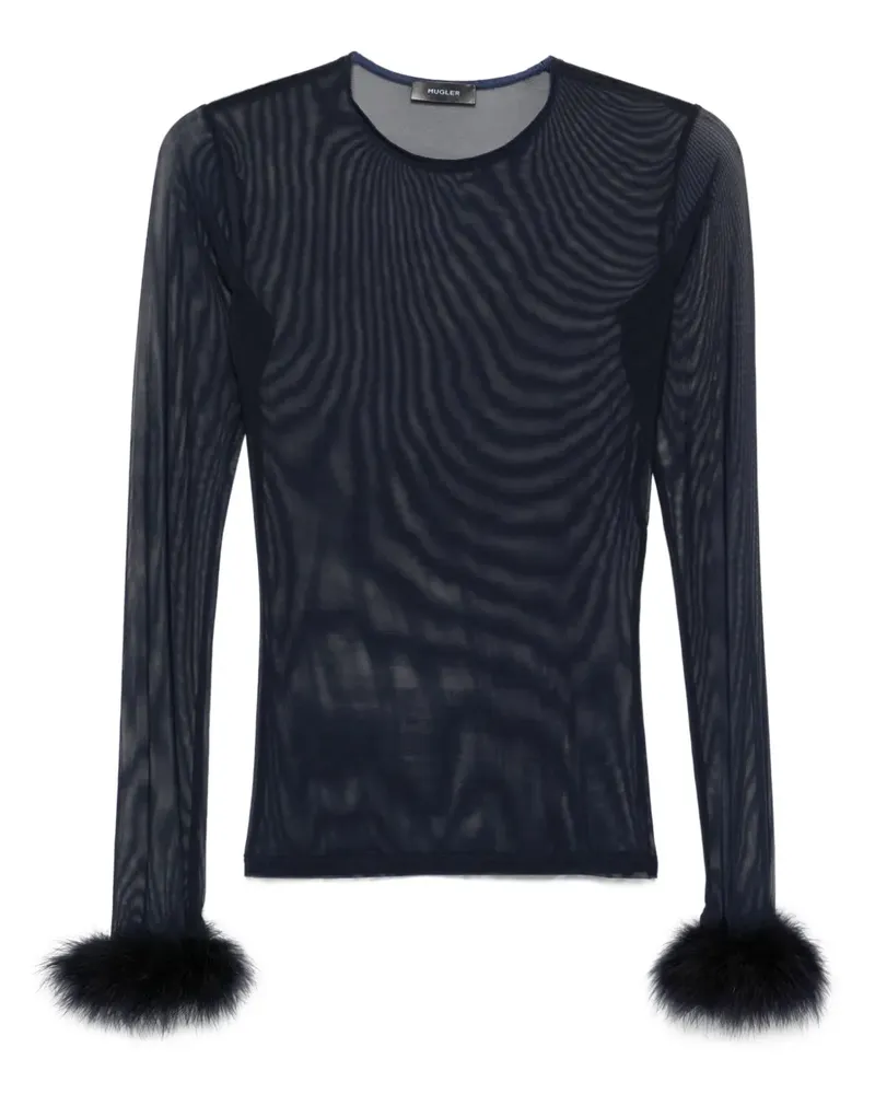 Thierry Mugler Mesh-Oberteil mit Federbündchen - Blau Blau