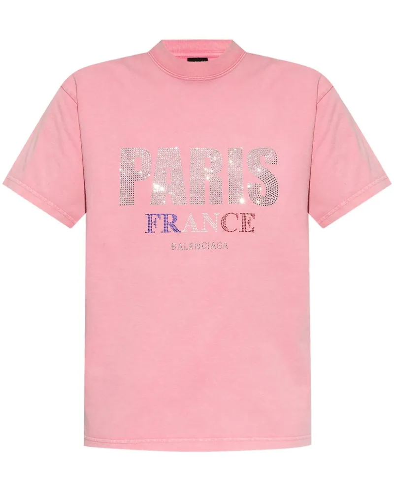 Balenciaga T-Shirt mit Nieten-Logo - Rosa Rosa