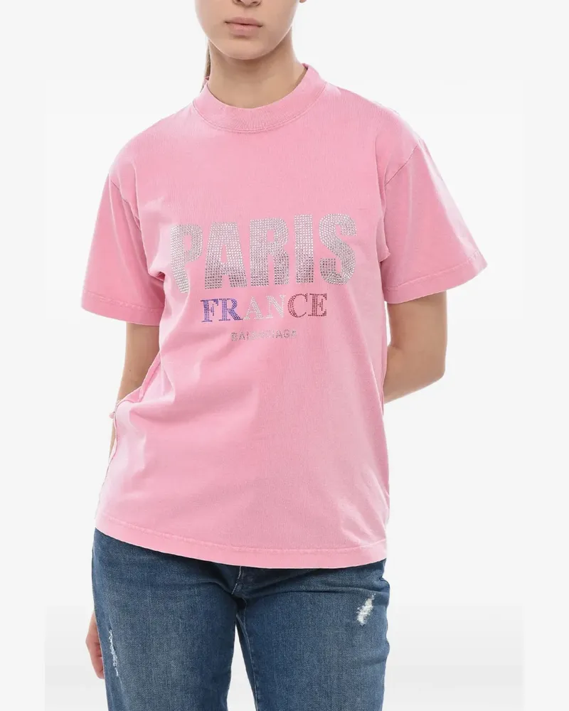 Balenciaga T-Shirt mit Nieten-Logo - Rosa Rosa