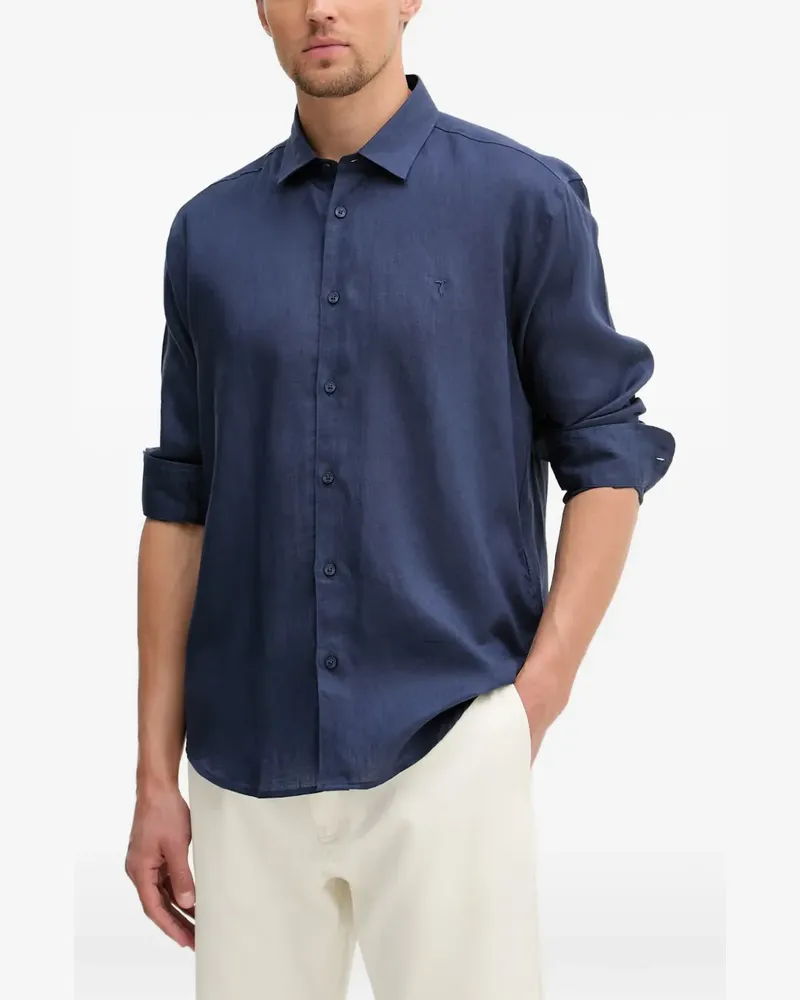 Trussardi logo-embroidered linen shirt - Blau Blau