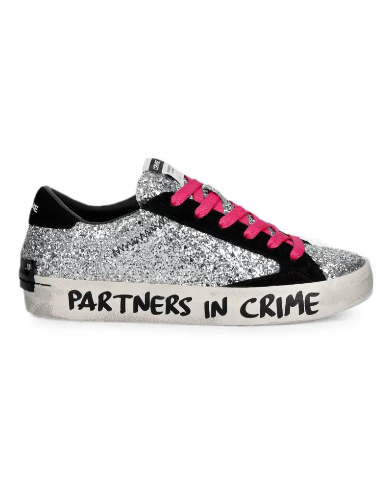 Crime glitter-embellished slogan-print sneakers - Silber Silber