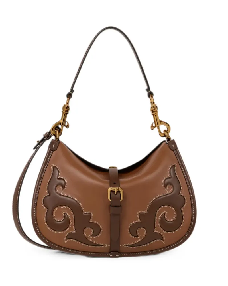 Etro medium leather Pony bag with texan embroidery - Braun Braun