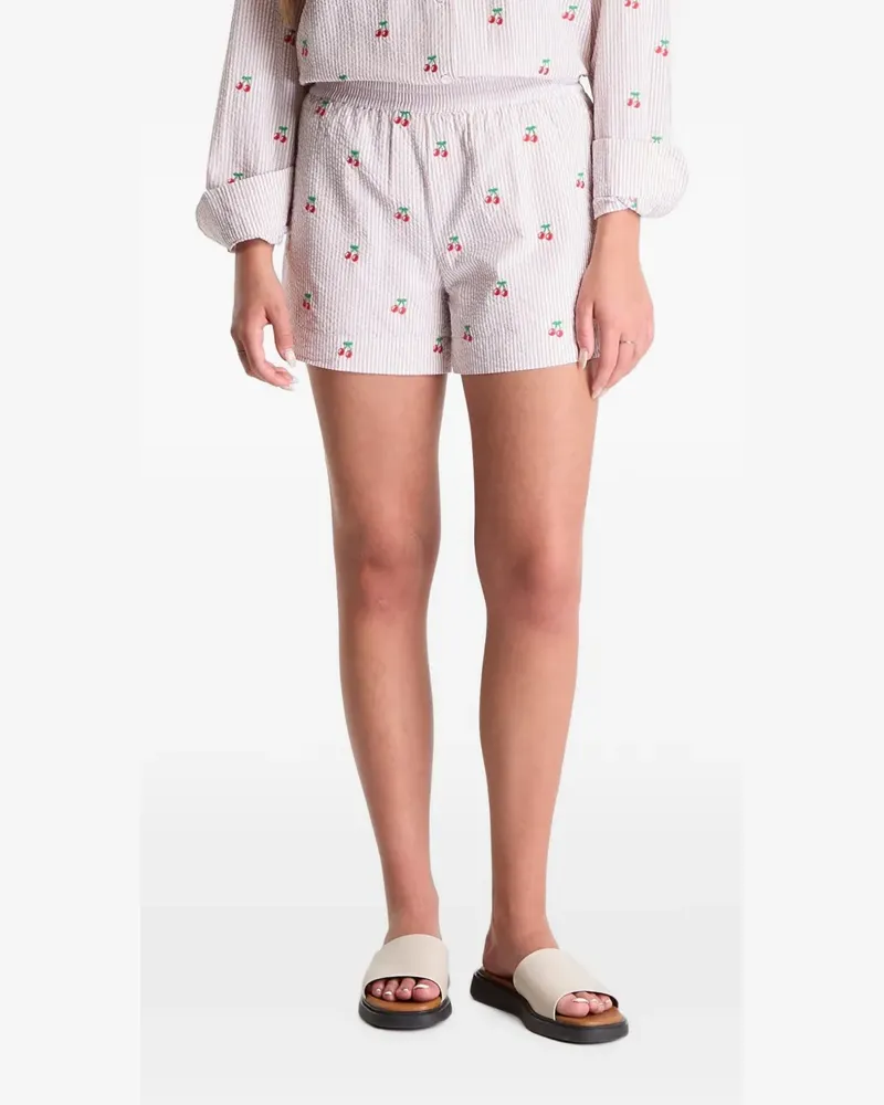 MC2 Saint Barth Meave cherry-embroidered seersucker shorts - Nude Nude