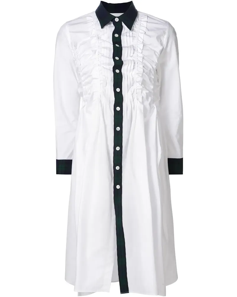 Comme des Garçons Gerüschtes Hemdkleid mit kariertem Einsatz - Weiß Weiß