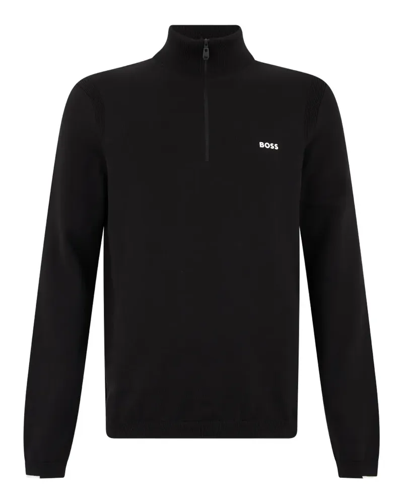 HUGO BOSS Bestickter Pullover mit Viertelreißverschluss - Schwarz Schwarz