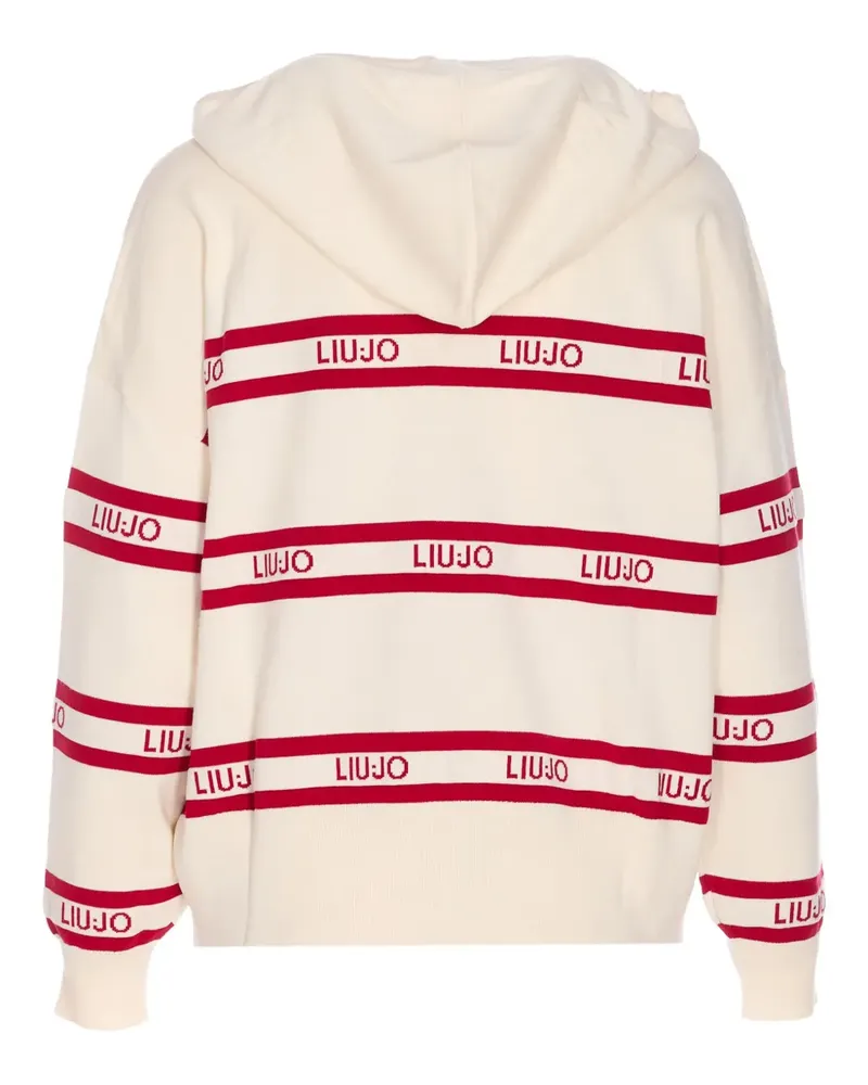 Liu Jo Gestreifter Hoodie mit Logo-Intarsie - Weiß Weiß