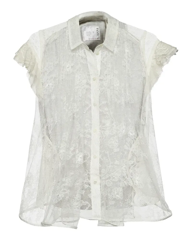 Sacai lace-paneled button-front top - Weiß Weiß