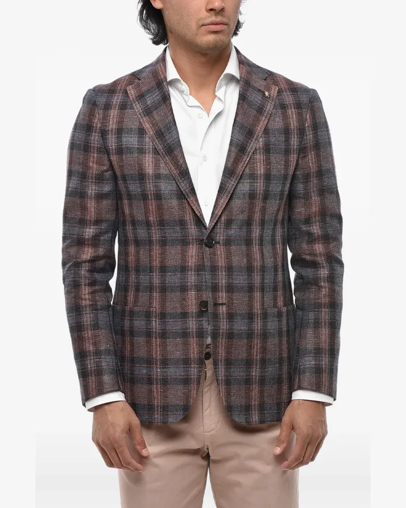 Corneliani tartan-print linen-blend blazer - Braun Braun