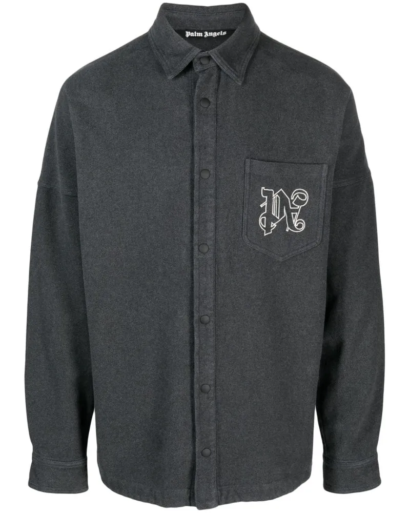 Palm Angels Hemdjacke mit Logo-Print - Grau Grau