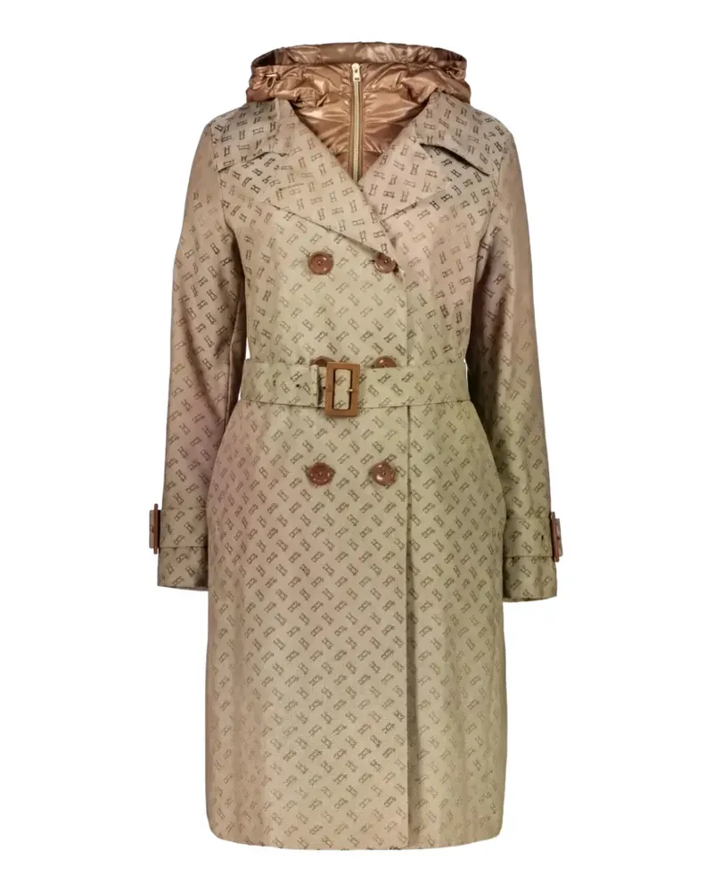 Herno monogram-print hooded trench coat - Nude Nude